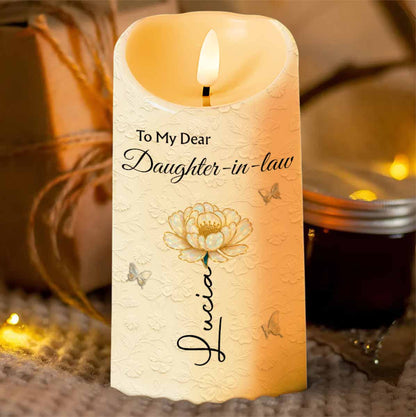 To My Dear Daughter-in-law, Flower And Butterfly Design - Personalized Custom LED Candle - DILA065_LECA