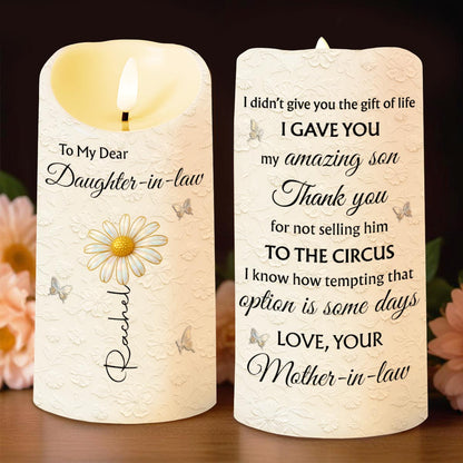 To My Dear Daughter-in-law, Flower And Butterfly Design - Personalized Custom LED Candle - DILA065_LECA