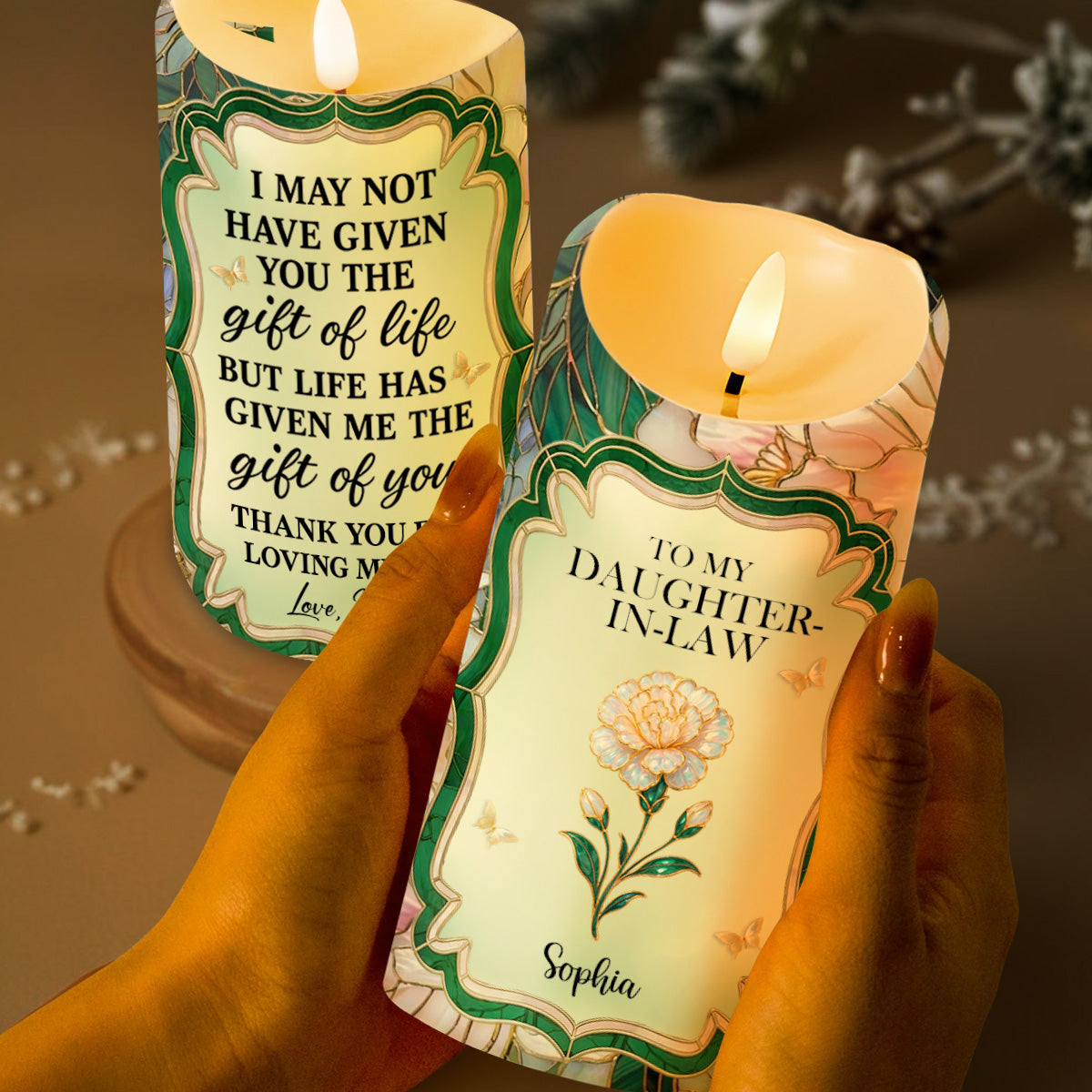 Gift Of Life, Flowers And Butterflies - Personalized Custom LED Candle - DILA070_LECA