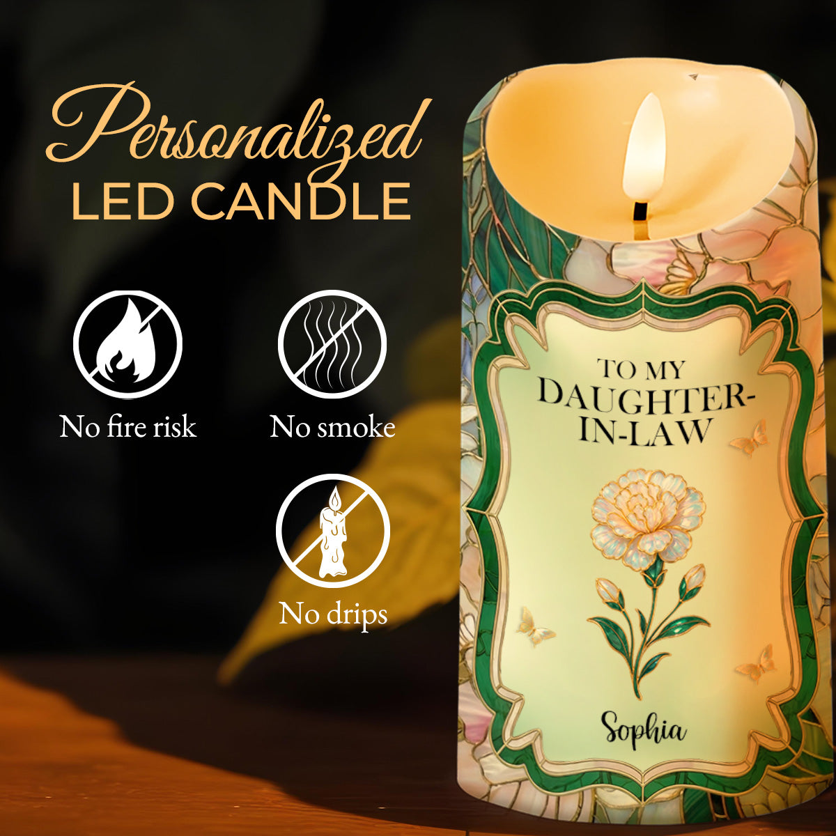 Gift Of Life, Flowers And Butterflies - Personalized Custom LED Candle - DILA070_LECA