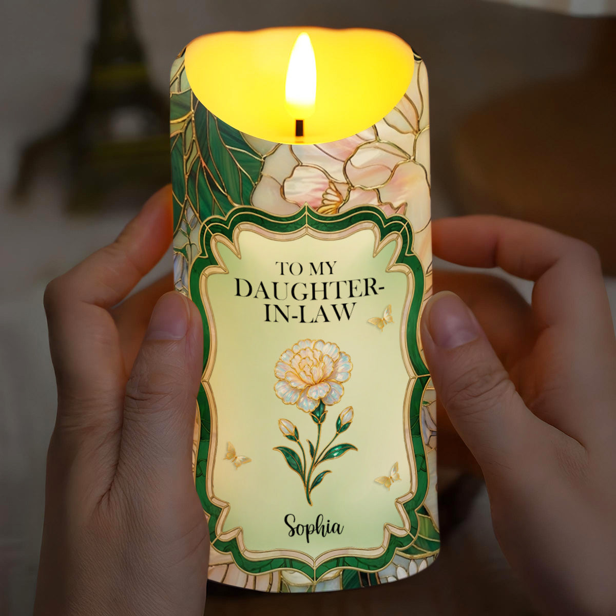 Gift Of Life, Flowers And Butterflies - Personalized Custom LED Candle - DILA070_LECA