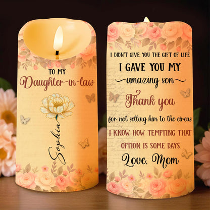 To My Daughter-In-Law, Thank You, Flowers and Butterflies - Personalized Custom LED Candle - DILA071_LECA