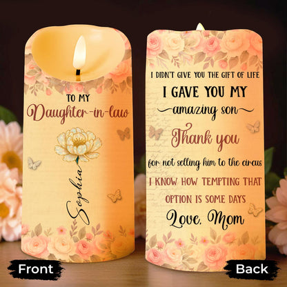 To My Daughter-In-Law, Thank You, Flowers and Butterflies - Personalized Custom LED Candle - DILA071_LECA