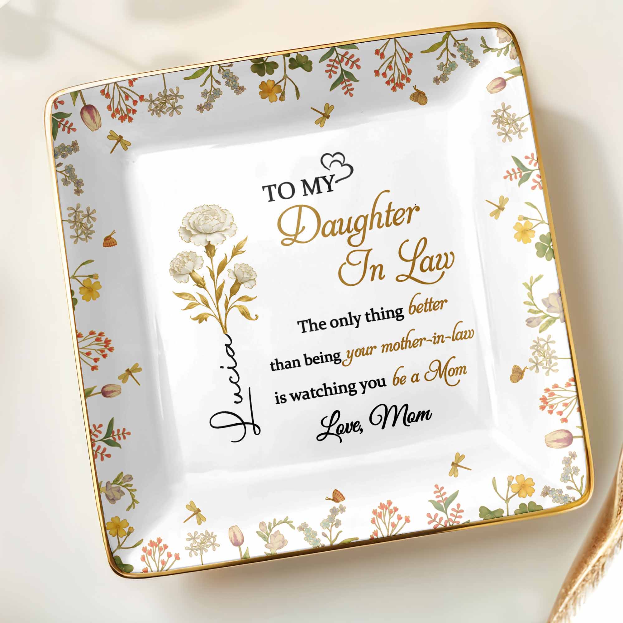 Watching You Be A Mom, Love From Mom - Personalized Custom Jewelry Dish, Ceramic Dish, Square Shape - DILA073_SCRF