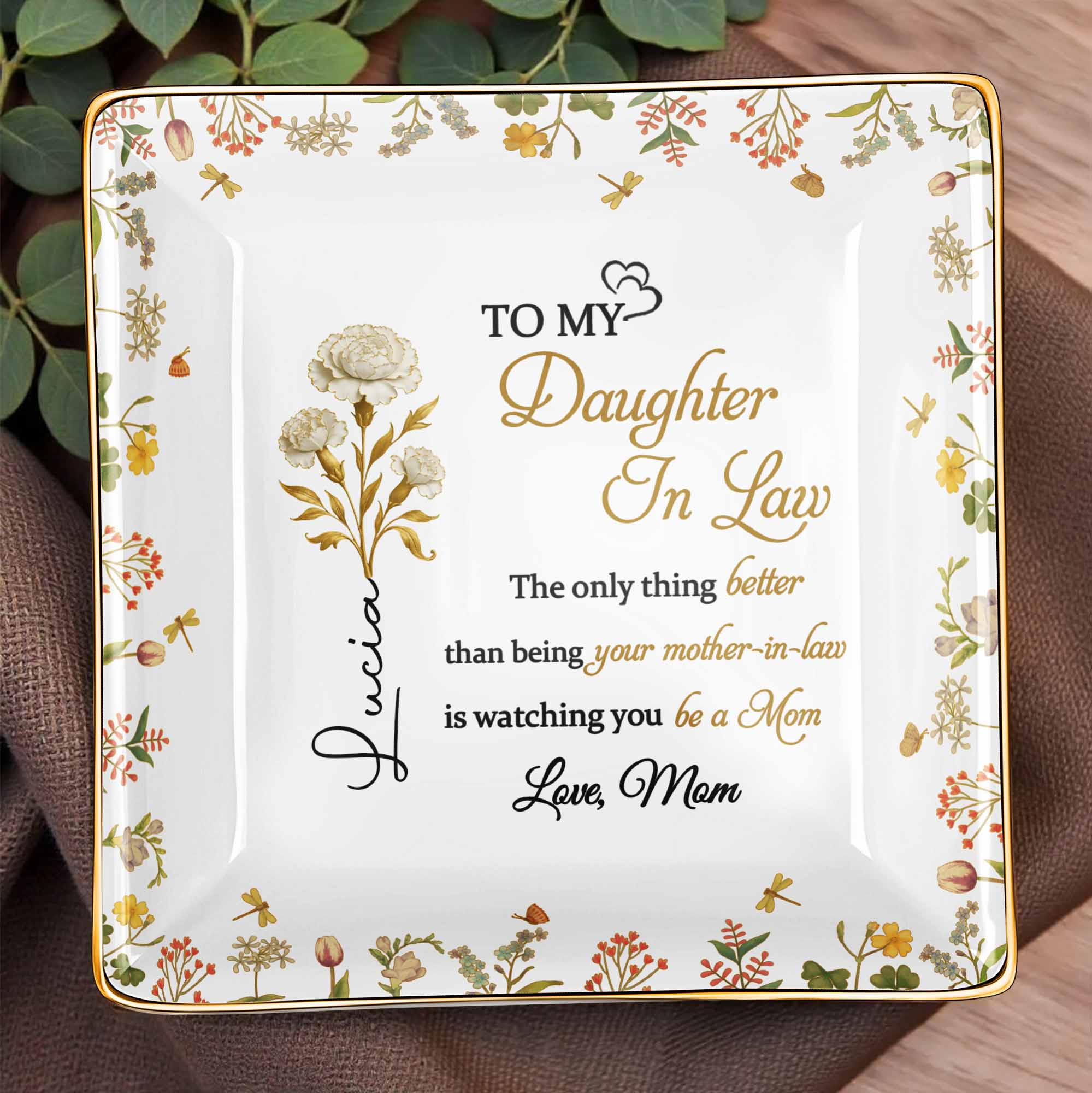 Watching You Be A Mom, Love From Mom - Personalized Custom Jewelry Dish, Ceramic Dish, Square Shape - DILA073_SCRF