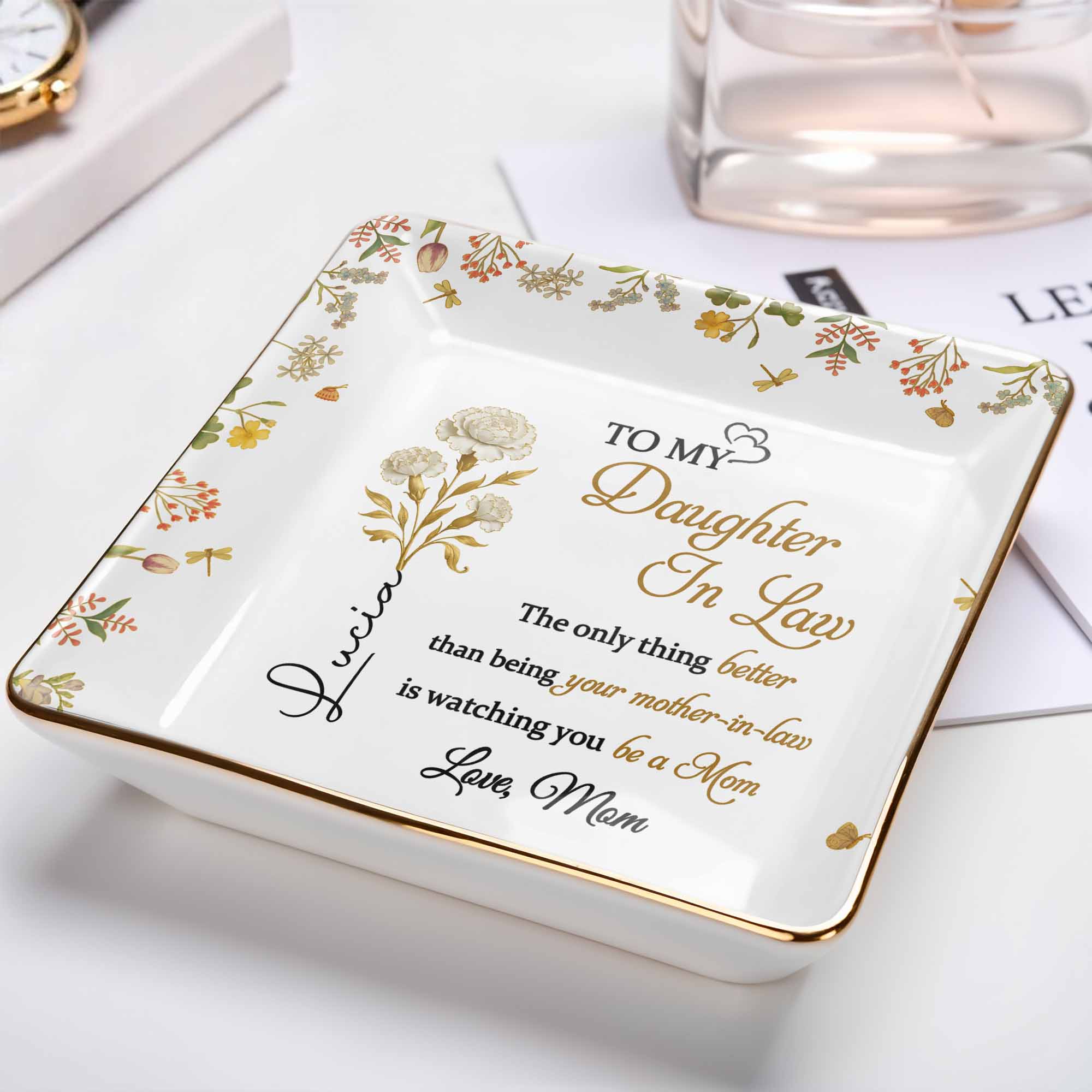 Watching You Be A Mom, Love From Mom - Personalized Custom Jewelry Dish, Ceramic Dish, Square Shape - DILA073_SCRF