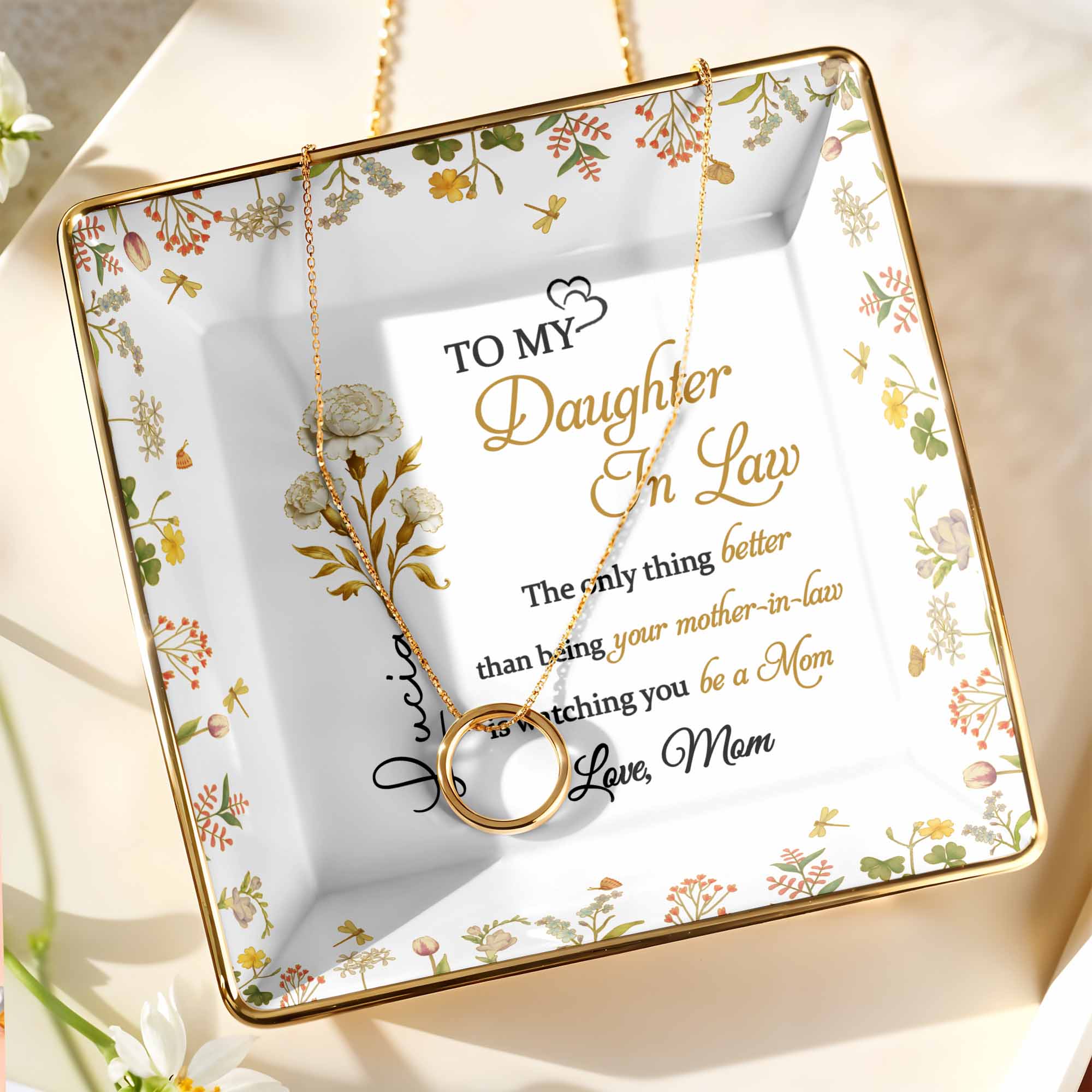 Watching You Be A Mom, Love From Mom - Personalized Custom Jewelry Dish, Ceramic Dish, Square Shape - DILA073_SCRF