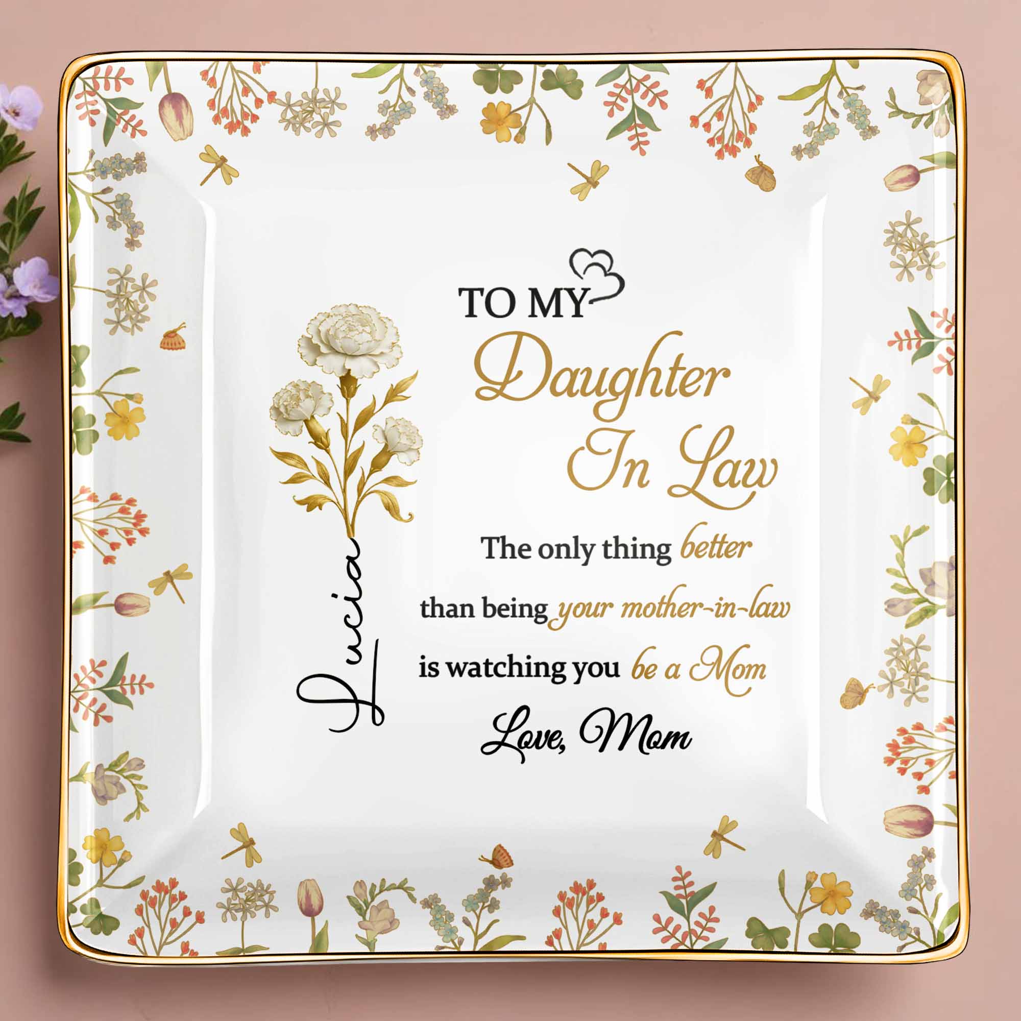 Watching You Be A Mom, Love From Mom - Personalized Custom Jewelry Dish, Ceramic Dish, Square Shape - DILA073_SCRF