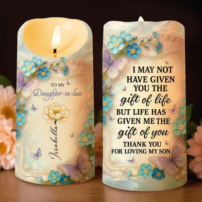Thank You For Loving My Son, Butterflies And Flowers - Personalized Custom LED Candle - DILA077_LECA