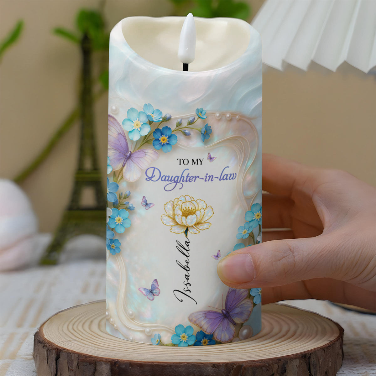 Thank You For Loving My Son, Butterflies And Flowers - Personalized Custom LED Candle - DILA077_LECA