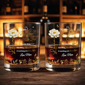 To My Daughter In Law Better Than Mother In Law Birth Month Flowers - Personalized Custom Whiskey Glass - DILA079_RWG