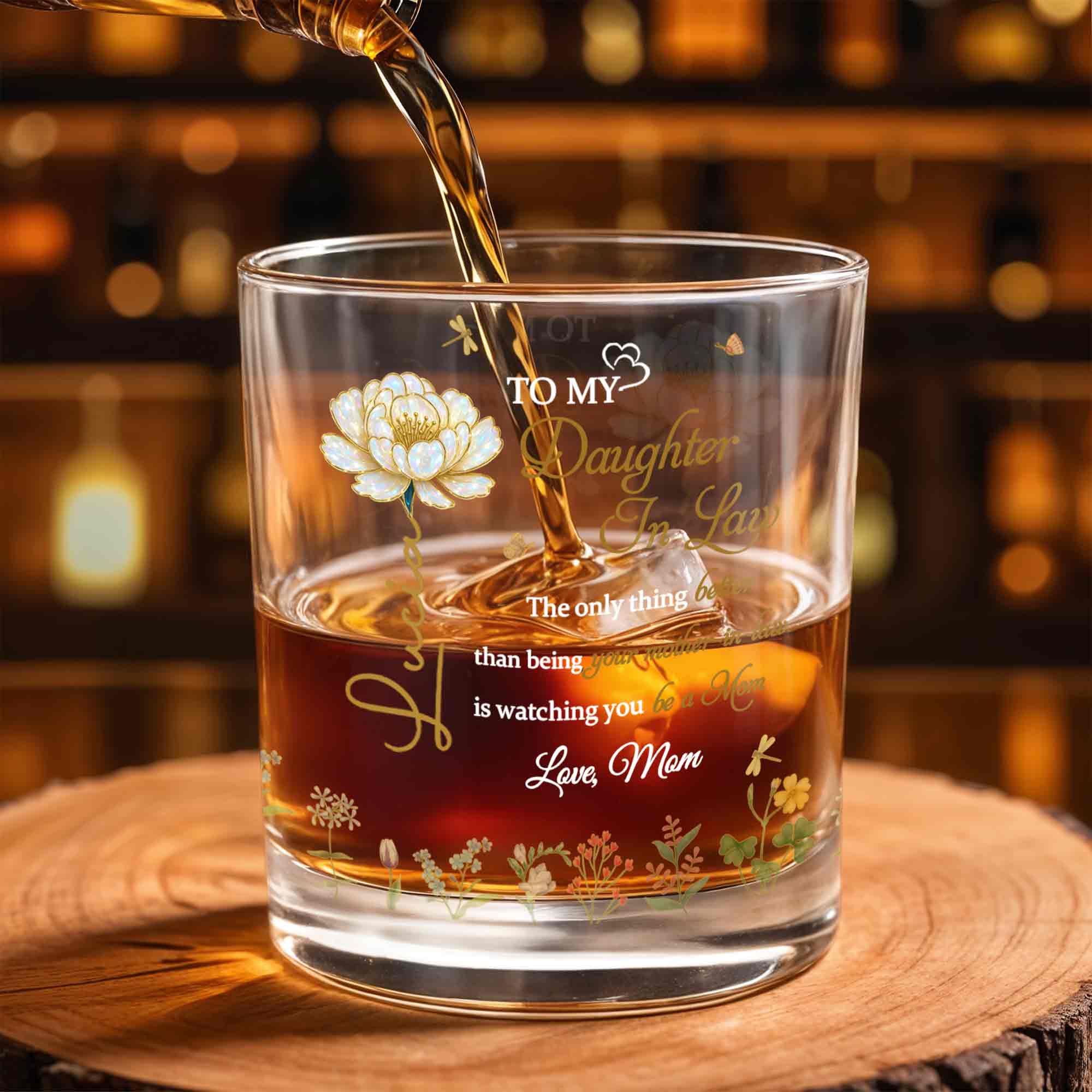 To My Daughter In Law Better Than Mother In Law Birth Month Flowers - Personalized Custom Whiskey Glass - DILA079_RWG