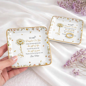 To My Daughter In Law, Flowers and Love - Personalized Custom Jewelry Dish, Ceramic Dish, Square Shape - DILA079_SCRF