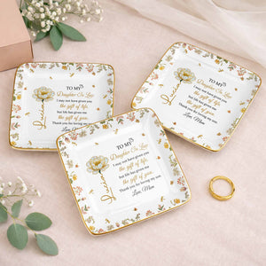 To My Daughter In Law, Flowers and Love - Personalized Custom Jewelry Dish, Ceramic Dish, Square Shape - DILA079_SCRF