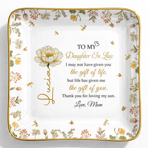 To My Daughter In Law, Flowers and Love - Personalized Custom Jewelry Dish, Ceramic Dish, Square Shape - DILA079_SCRF