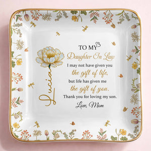To My Daughter In Law, Flowers and Love - Personalized Custom Jewelry Dish, Ceramic Dish, Square Shape - DILA079_SCRF