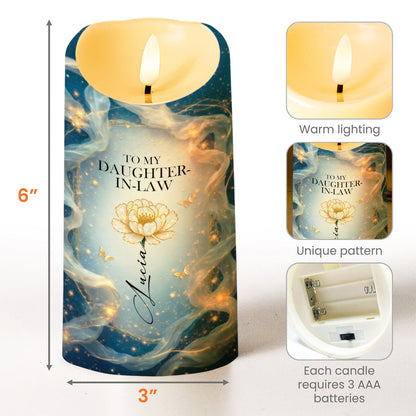 To My Daughter-In-Law, Thank You For Loving My Son, Flowers And Butterflies - Personalized Custom LED Candle - DILA082_LECA