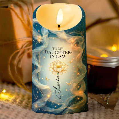 To My Daughter-In-Law, Thank You For Loving My Son, Flowers And Butterflies - Personalized Custom LED Candle - DILA082_LECA