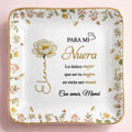 Para Mi Nuera, Flowers Love Mom - Personalized Custom Jewelry Dish, Ceramic Dish, Square Shape - DILA084_SCRF
