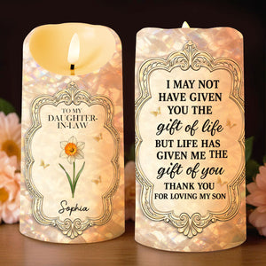 To My Daughter In Law Gift Of You Flower And Butterflies - Personalized Custom LED Candle - DILA086_LECA