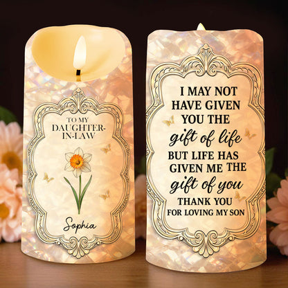To My Daughter In Law Gift Of You Flower And Butterflies - Personalized Custom LED Candle - DILA086_LECA