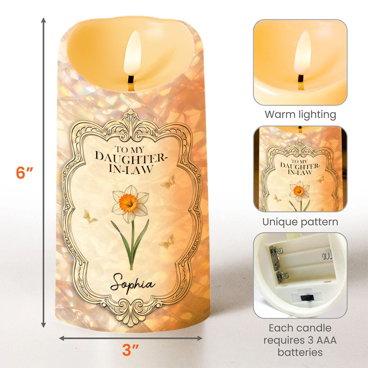 To My Daughter In Law Gift Of You Flower And Butterflies - Personalized Custom LED Candle - DILA086_LECA