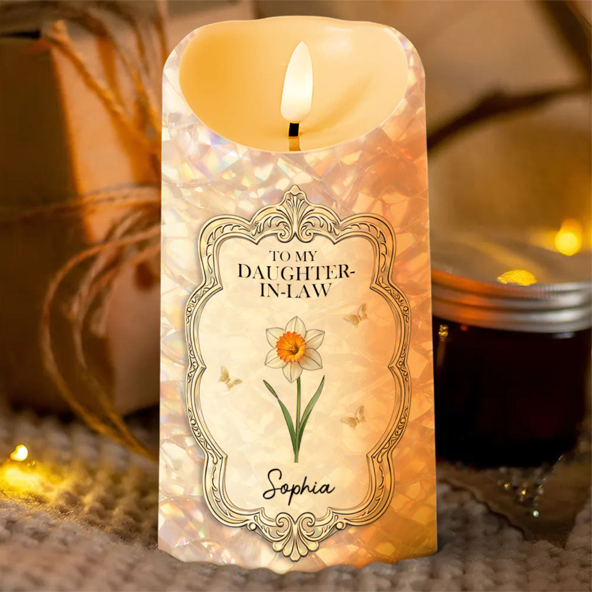 To My Daughter In Law Gift Of You Flower And Butterflies - Personalized Custom LED Candle - DILA086_LECA
