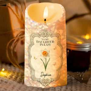 To My Daughter In Law Gift Of You Flower And Butterflies - Personalized Custom LED Candle - DILA086_LECA