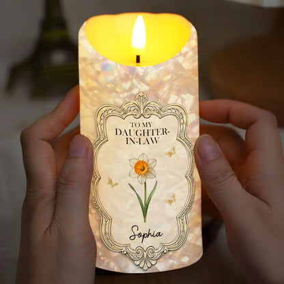 To My Daughter In Law Gift Of You Flower And Butterflies - Personalized Custom LED Candle - DILA086_LECA