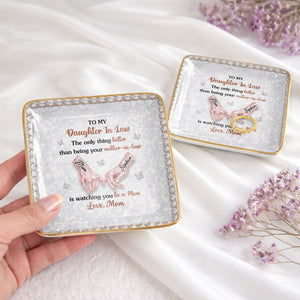 To My Daughter In Law Pinky Promise Butterfly Crystal Design - Personalized Custom Jewelry Dish, Ceramic Dish, Square Shape - DILA088_SCRF