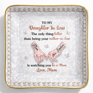 To My Daughter In Law Pinky Promise Butterfly Crystal Design - Personalized Custom Jewelry Dish, Ceramic Dish, Square Shape - DILA088_SCRF