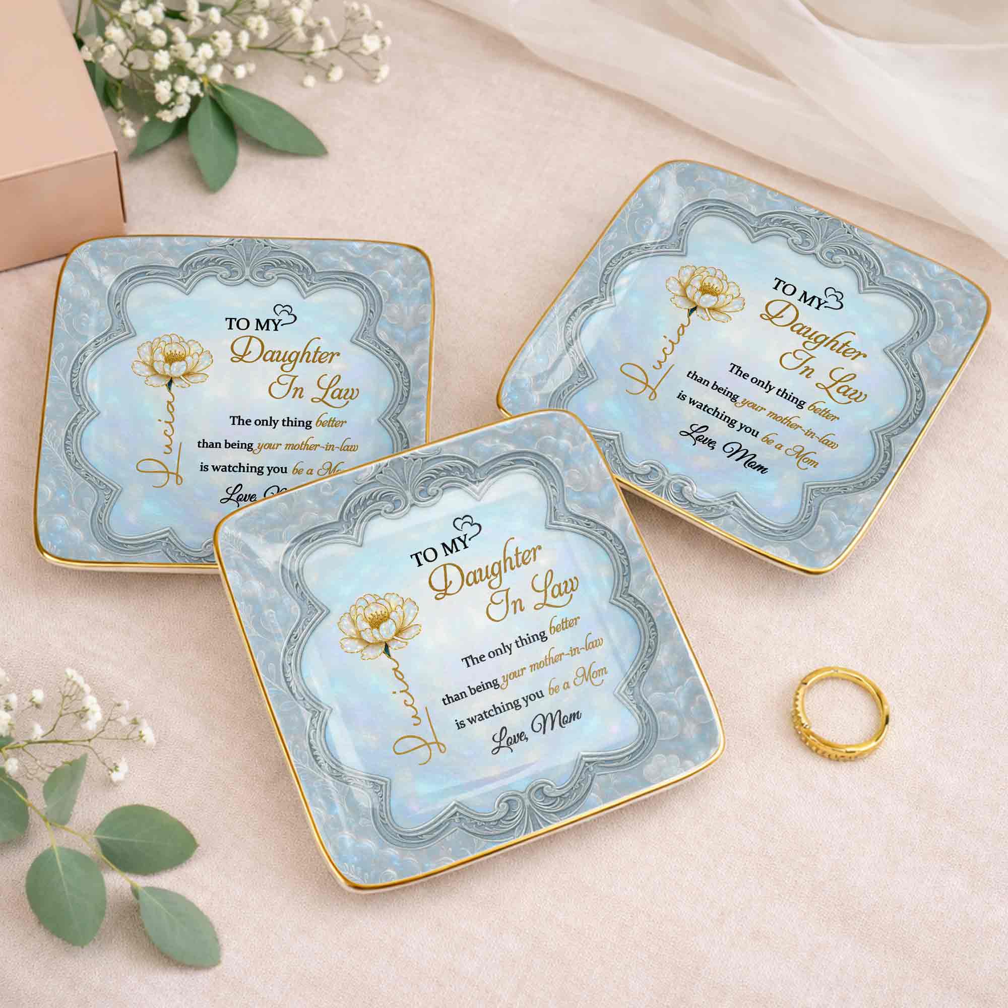 To My Daughter In Law Watching You Be A Mom Flower Jewelry Dish - Personalized Custom Jewelry Dish, Ceramic Dish, Square Shape - DILA090_SCRF