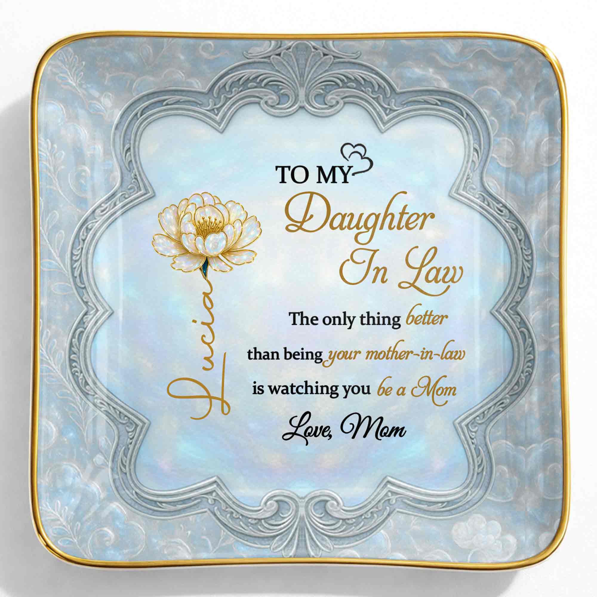 To My Daughter In Law Watching You Be A Mom Flower Jewelry Dish - Personalized Custom Jewelry Dish, Ceramic Dish, Square Shape - DILA090_SCRF
