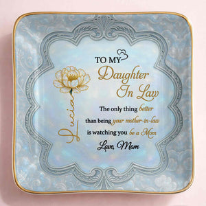 To My Daughter In Law Watching You Be A Mom Flower Jewelry Dish - Personalized Custom Jewelry Dish, Ceramic Dish, Square Shape - DILA090_SCRF