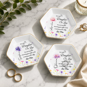 To My Daughter In Law Better Than Mother In Law Birth Month Flower - Personalized Custom Jewelry Dish, Ceramic Dish, Hexagonal Shape - DILA091_HECRD