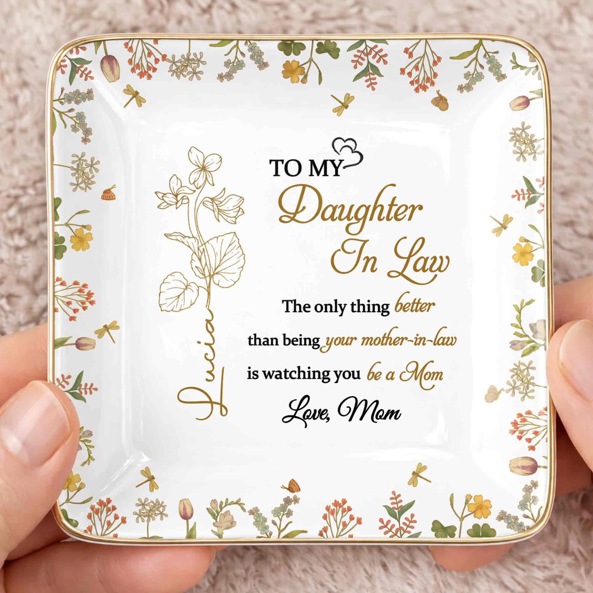 To My Daughter In Law The Only Thing Better Flower Jewelry Trinket - Personalized Custom Jewelry Dish, Ceramic Dish, Square Shape - DILA092_SCRF