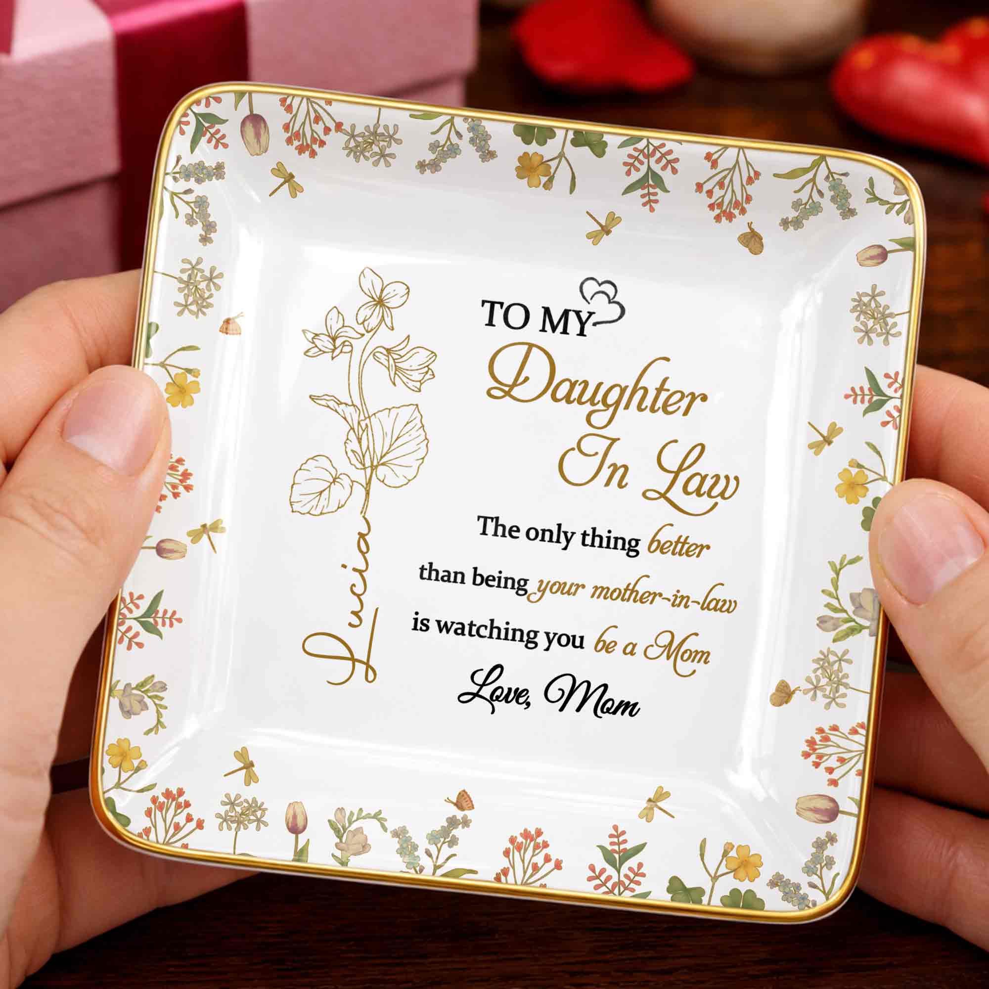 To My Daughter In Law The Only Thing Better Flower Jewelry Trinket - Personalized Custom Jewelry Dish, Ceramic Dish, Square Shape - DILA092_SCRF