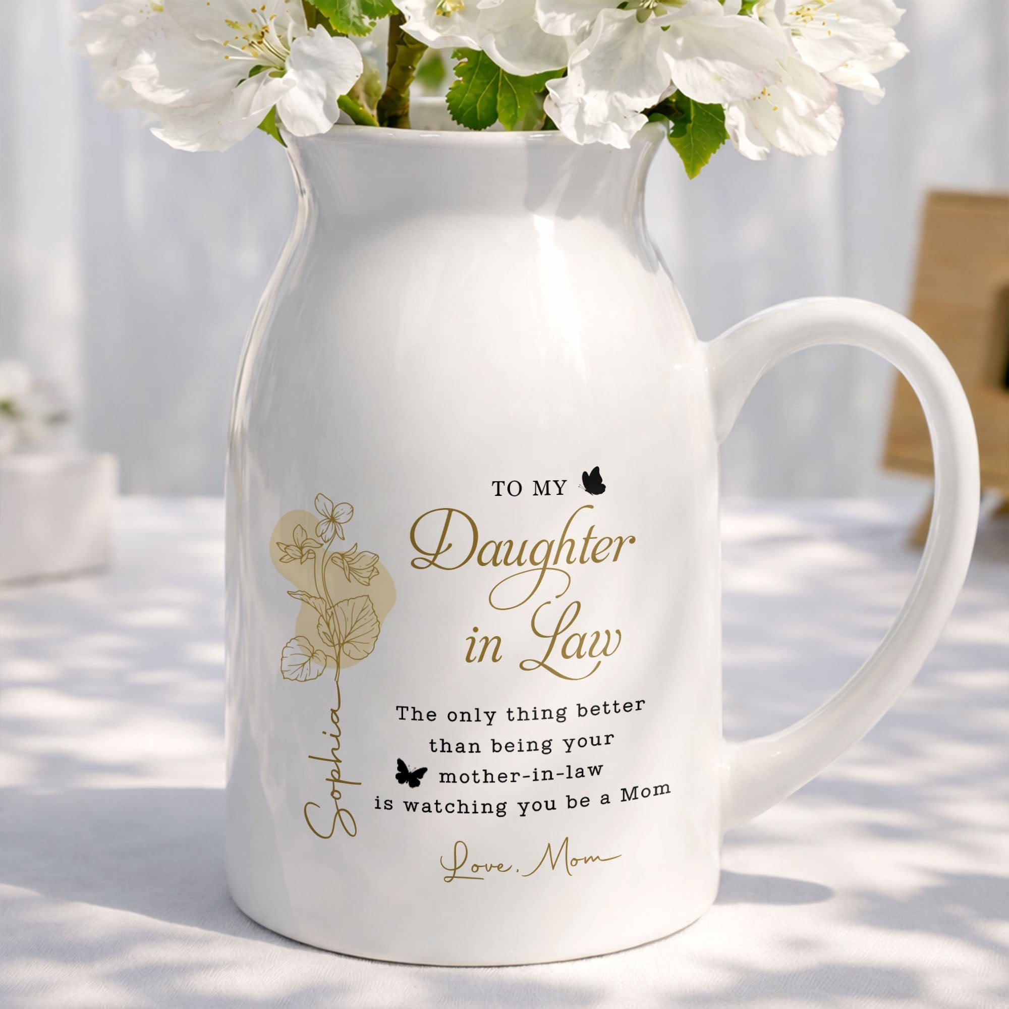 To My Daughter In Law Better Than Mother In Law Birth Month Flower - Personalized Ceramic Flower Vase