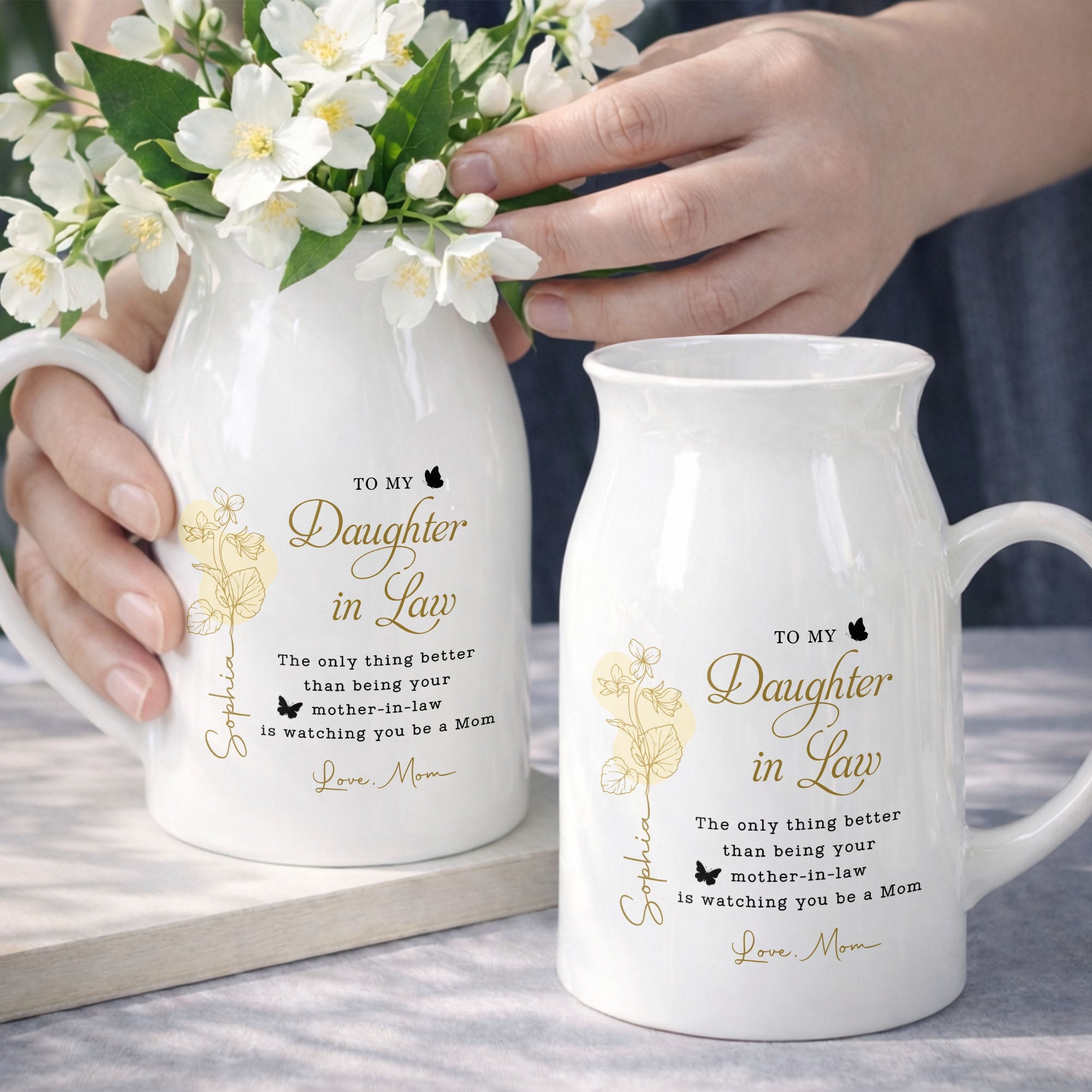To My Daughter In Law Better Than Mother In Law Birth Month Flower - Personalized Ceramic Flower Vase