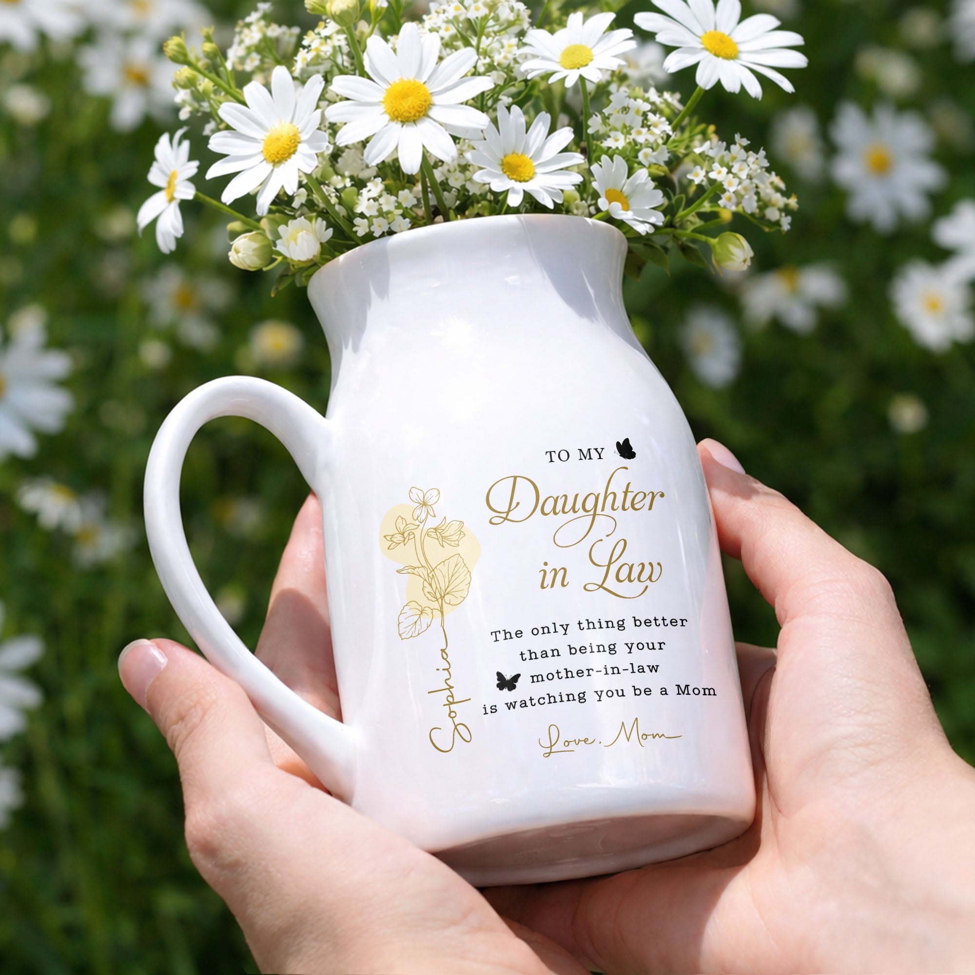 To My Daughter In Law Better Than Mother In Law Birth Month Flower - Personalized Ceramic Flower Vase