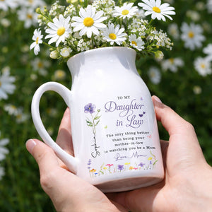 To My Daughter In Law Watching You Be A Mom Birth Month Flowers - Personalized Ceramic Flower Vase