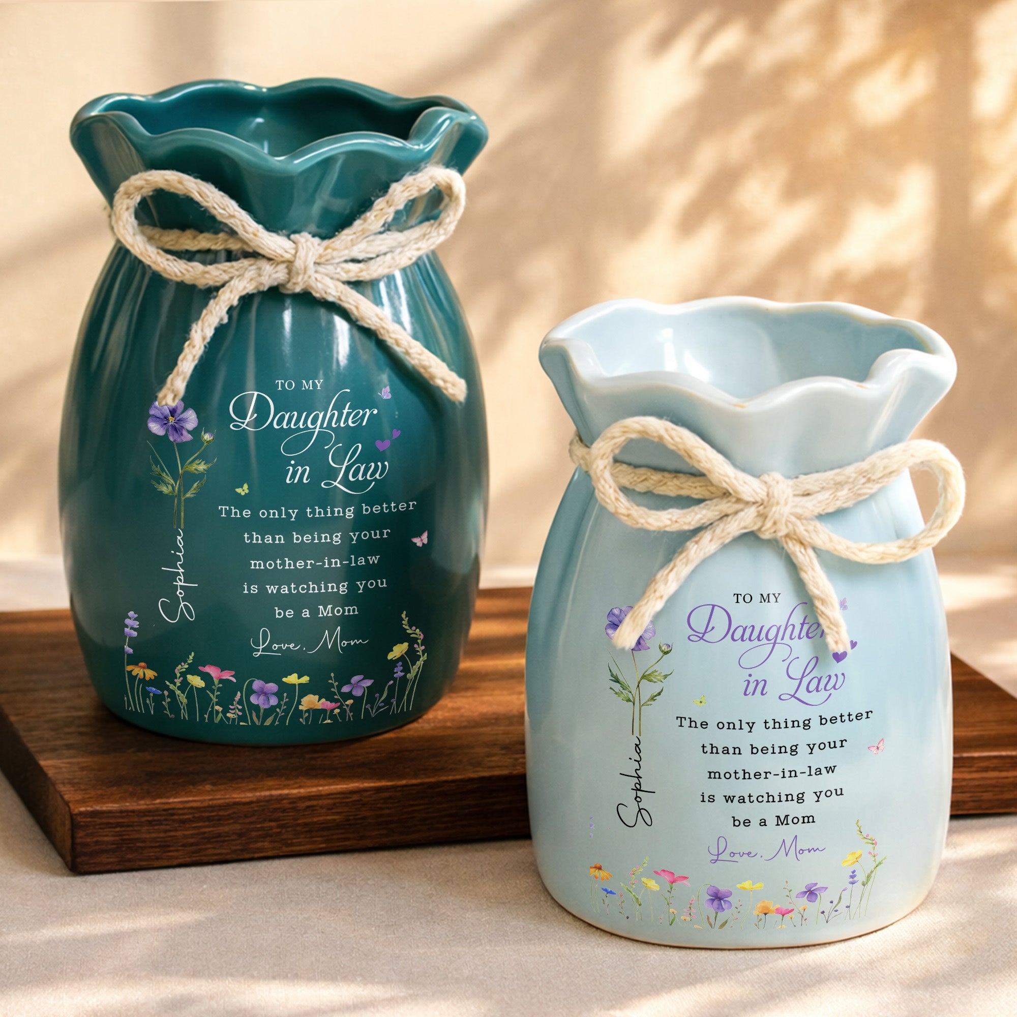 To My Daughter In Law Better Than Being Your Mother In Law Flowers - Personalized Ribbon Tie Flower Vase