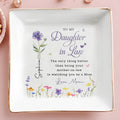 To My Daughter In Law Birth Month Flowers Watching You Be A Mom - Personalized Custom Jewelry Dish, Square Ceramic Dish - DILA096_SCRD