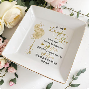 To My Daughter In Law Gift Of You Birth Month Flower - Personalized Custom Jewelry Dish, Square Ceramic Dish - DILA097_SCRD