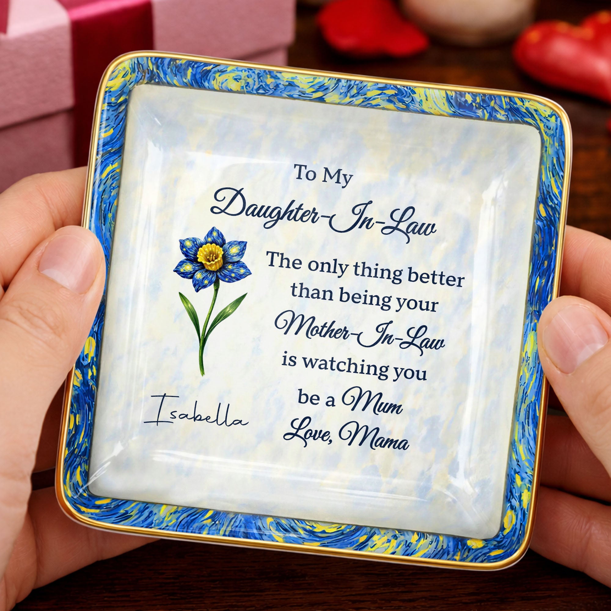 To My Daughter In Law Better Than Being Your Mother In Law Flower - Personalized Custom Jewelry Dish, Ceramic Dish, Square Shape - DILA098_SCRF
