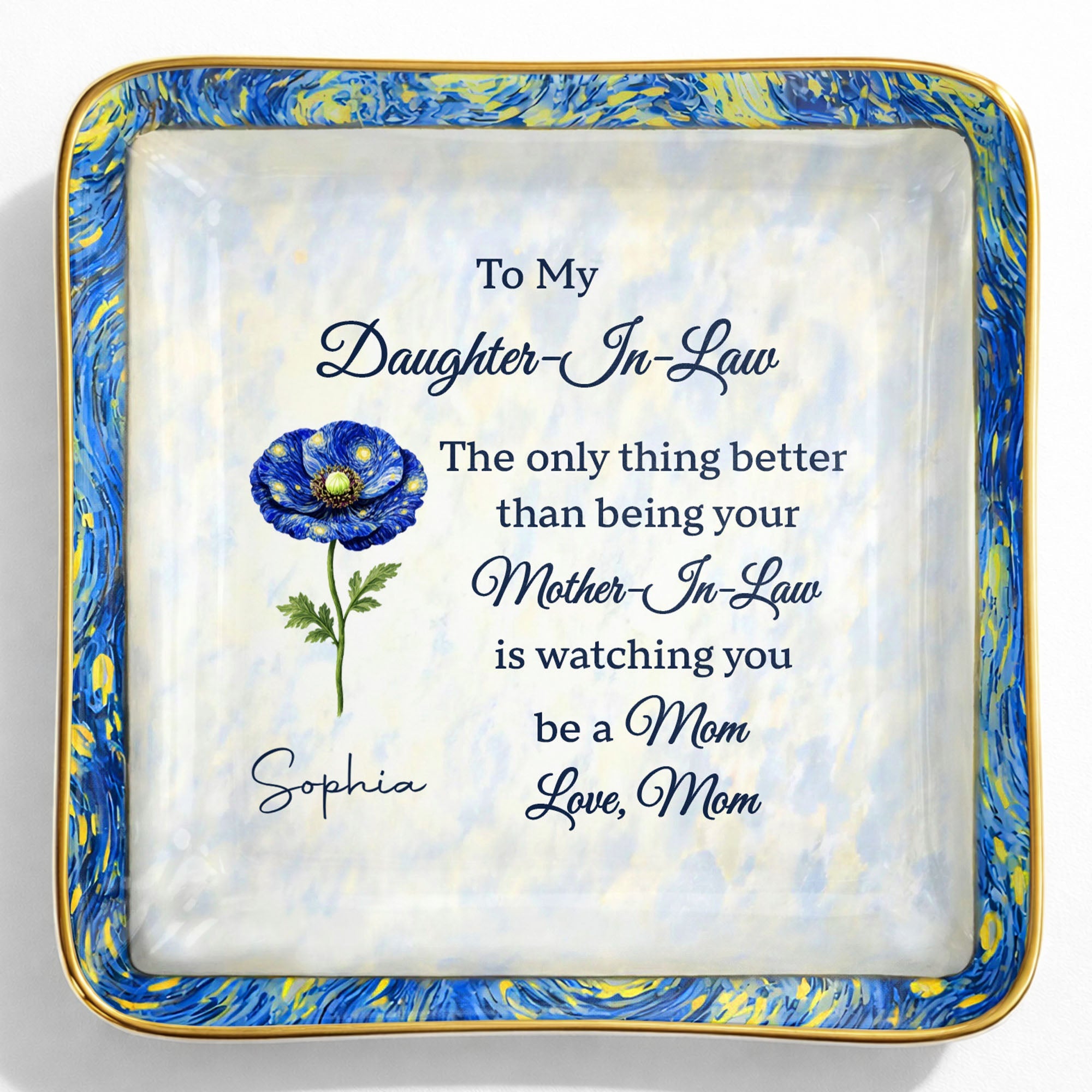 To My Daughter In Law Better Than Being Your Mother In Law Flower - Personalized Custom Jewelry Dish, Ceramic Dish, Square Shape - DILA098_SCRF