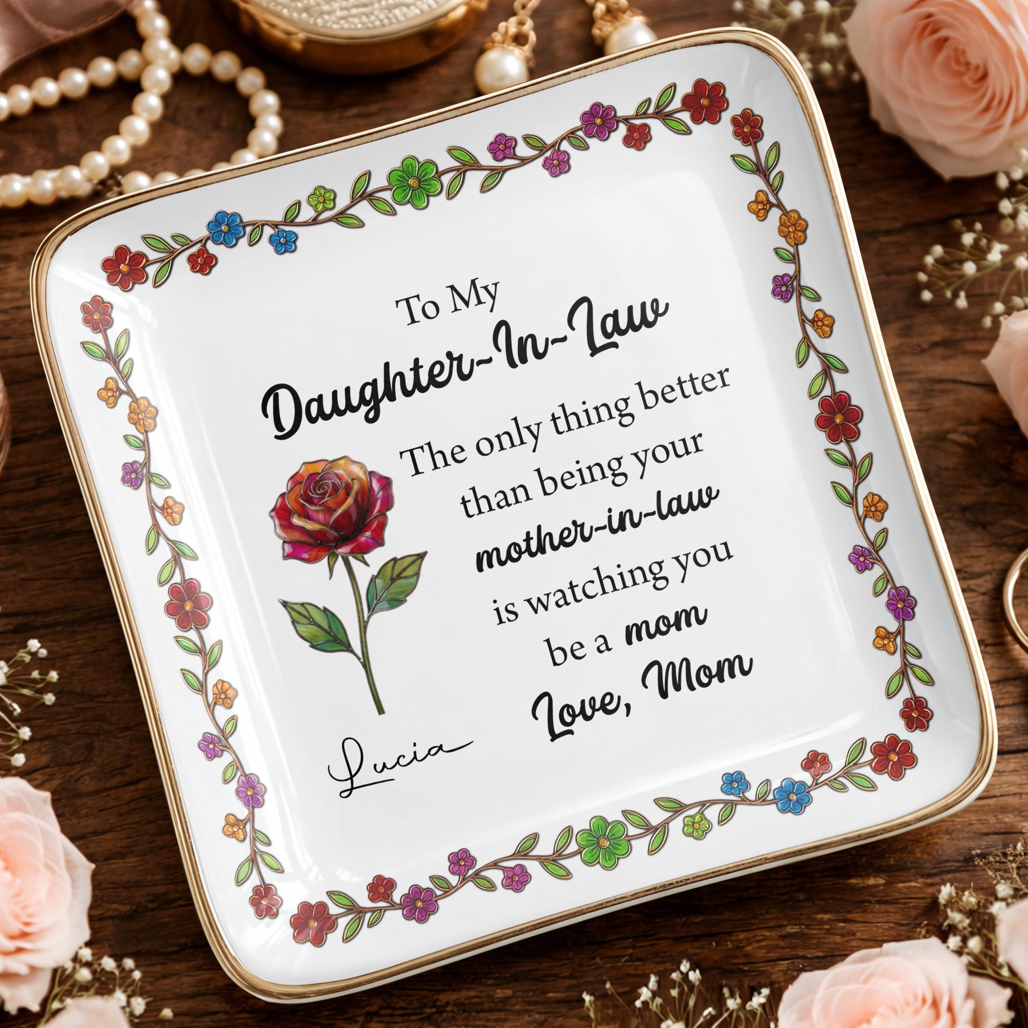 To My Daughter In Law The Only Thing Better Birth Month Flowers - Personalized Custom Jewelry Dish, Ceramic Dish, Square Shape - DILA099_SCRF