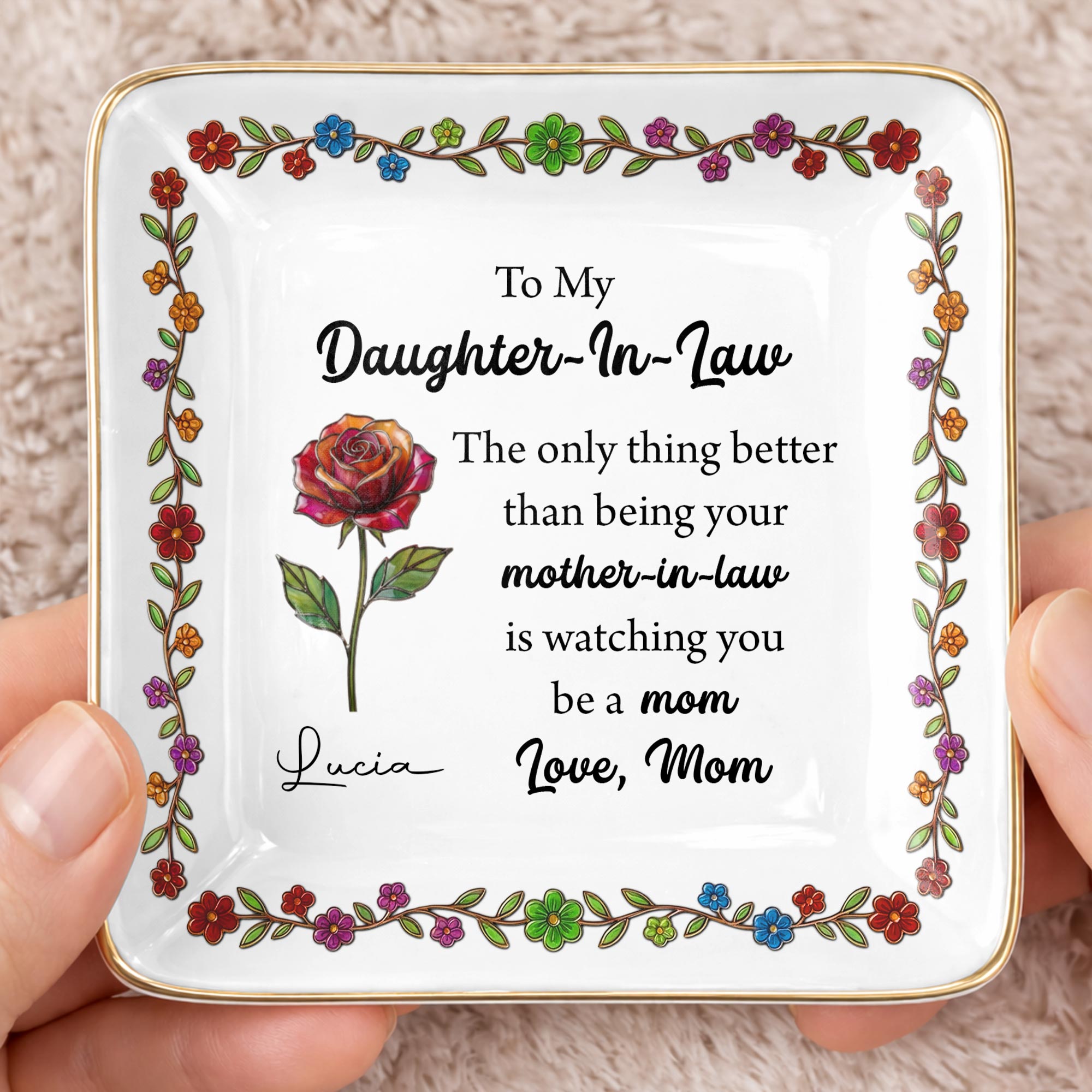 To My Daughter In Law The Only Thing Better Birth Month Flowers - Personalized Custom Jewelry Dish, Ceramic Dish, Square Shape - DILA099_SCRF