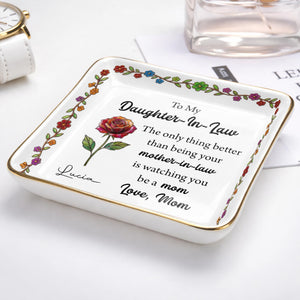 To My Daughter In Law The Only Thing Better Birth Month Flowers - Personalized Custom Jewelry Dish, Ceramic Dish, Square Shape - DILA099_SCRF