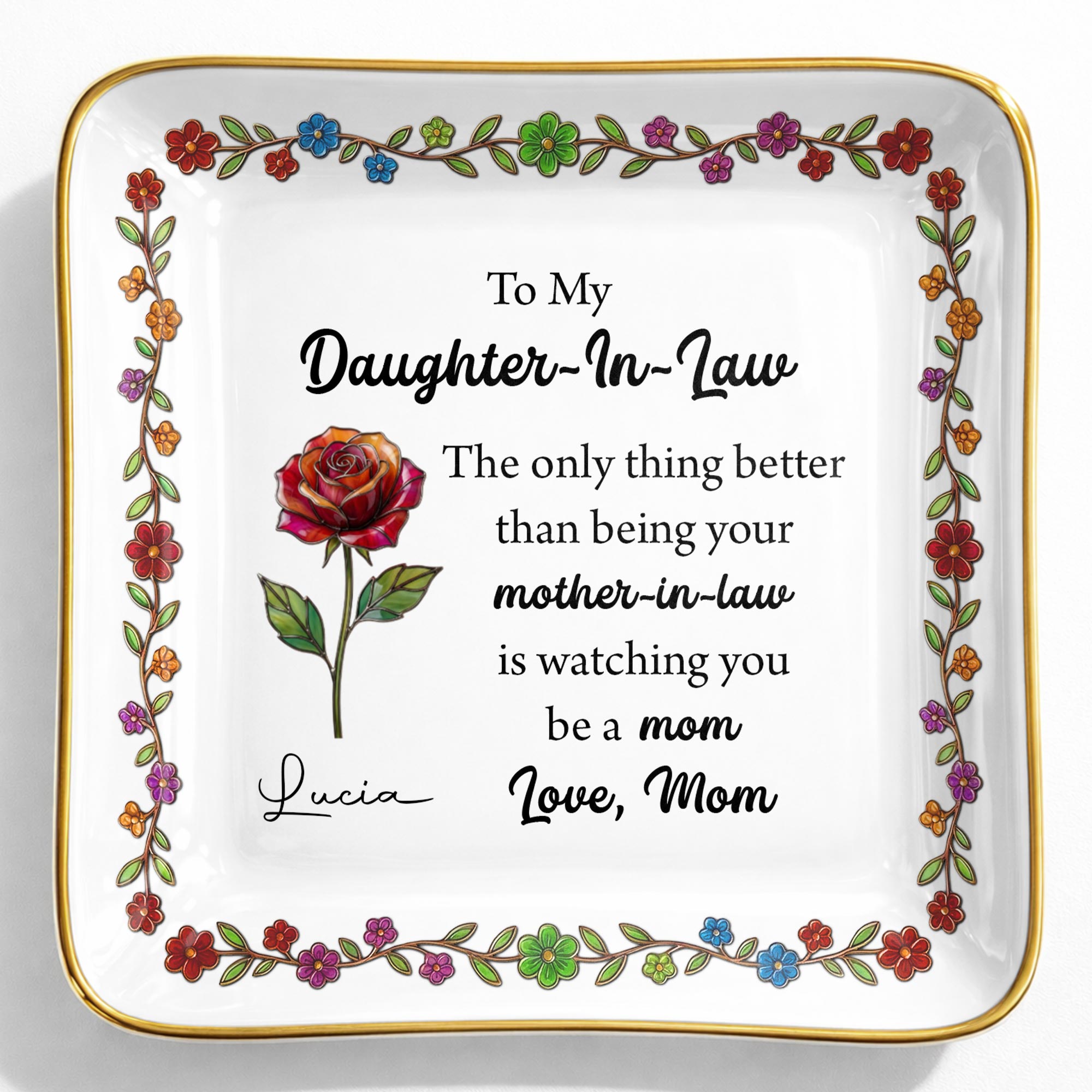 To My Daughter In Law The Only Thing Better Birth Month Flowers - Personalized Custom Jewelry Dish, Ceramic Dish, Square Shape - DILA099_SCRF